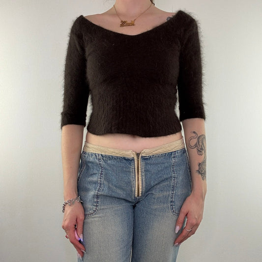 Y2K vintage knit jumper cropped v neck half sleeve