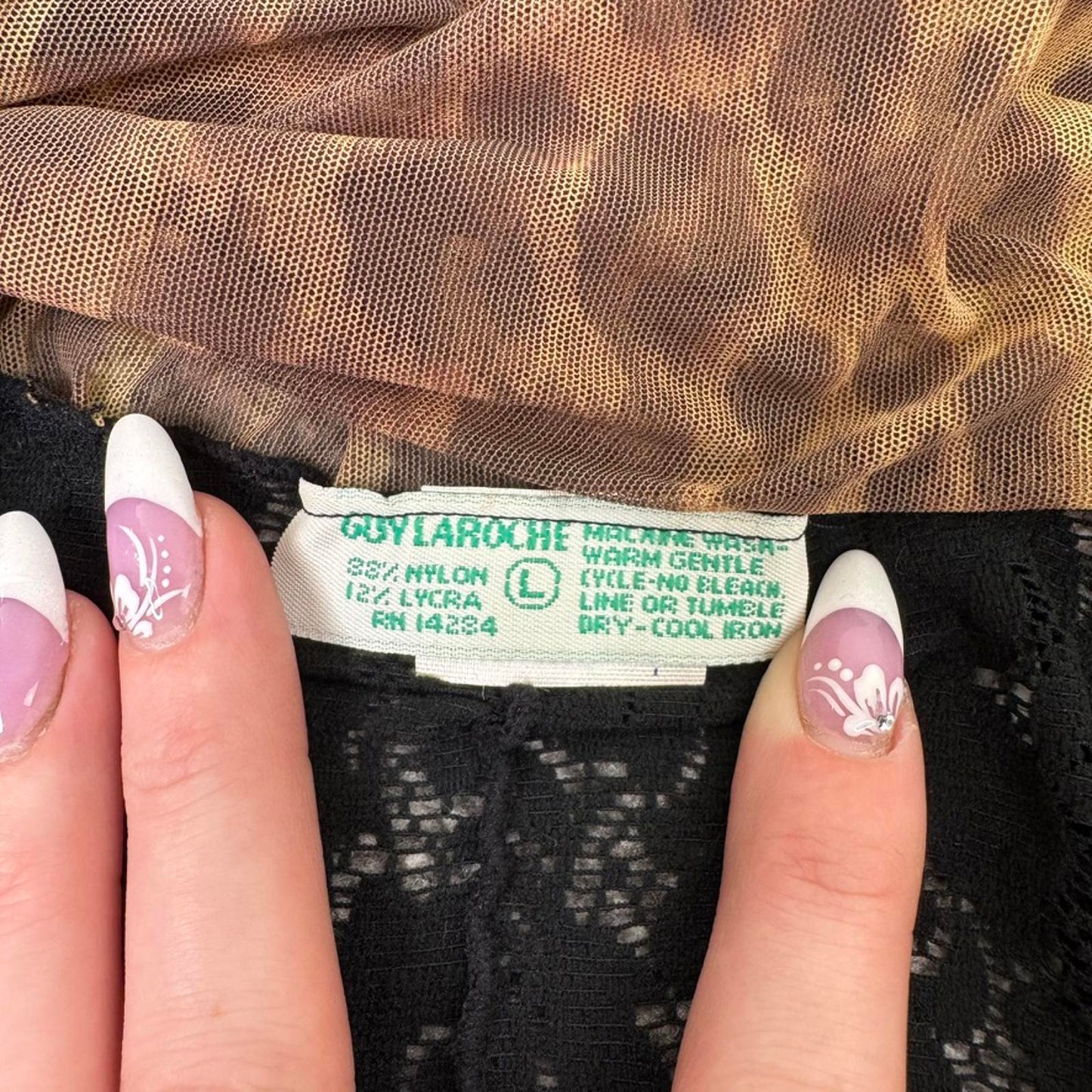 80s vintage Guy Laroche long sleeve bodysuit mesh lace leopard print sheer