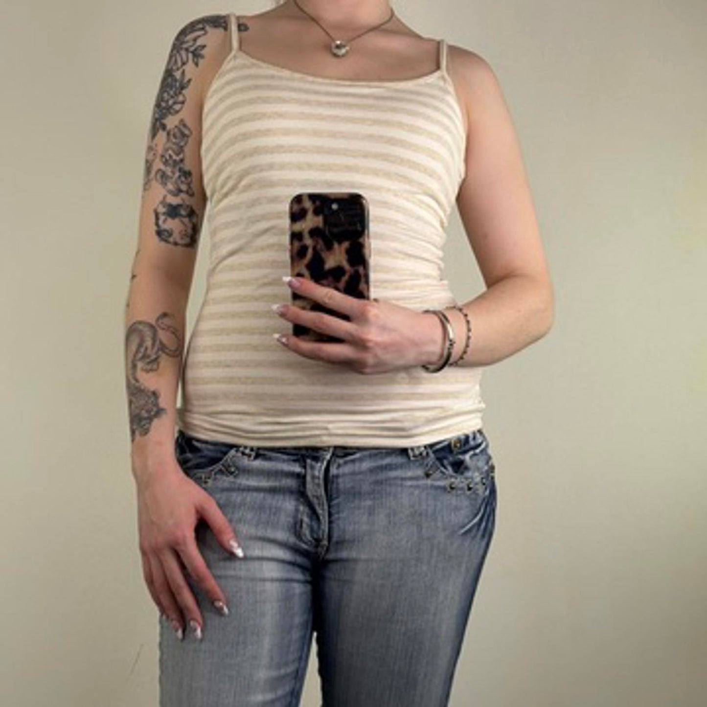 Y2K vintage stripe cami top with bust support beige stripy strappy fitted