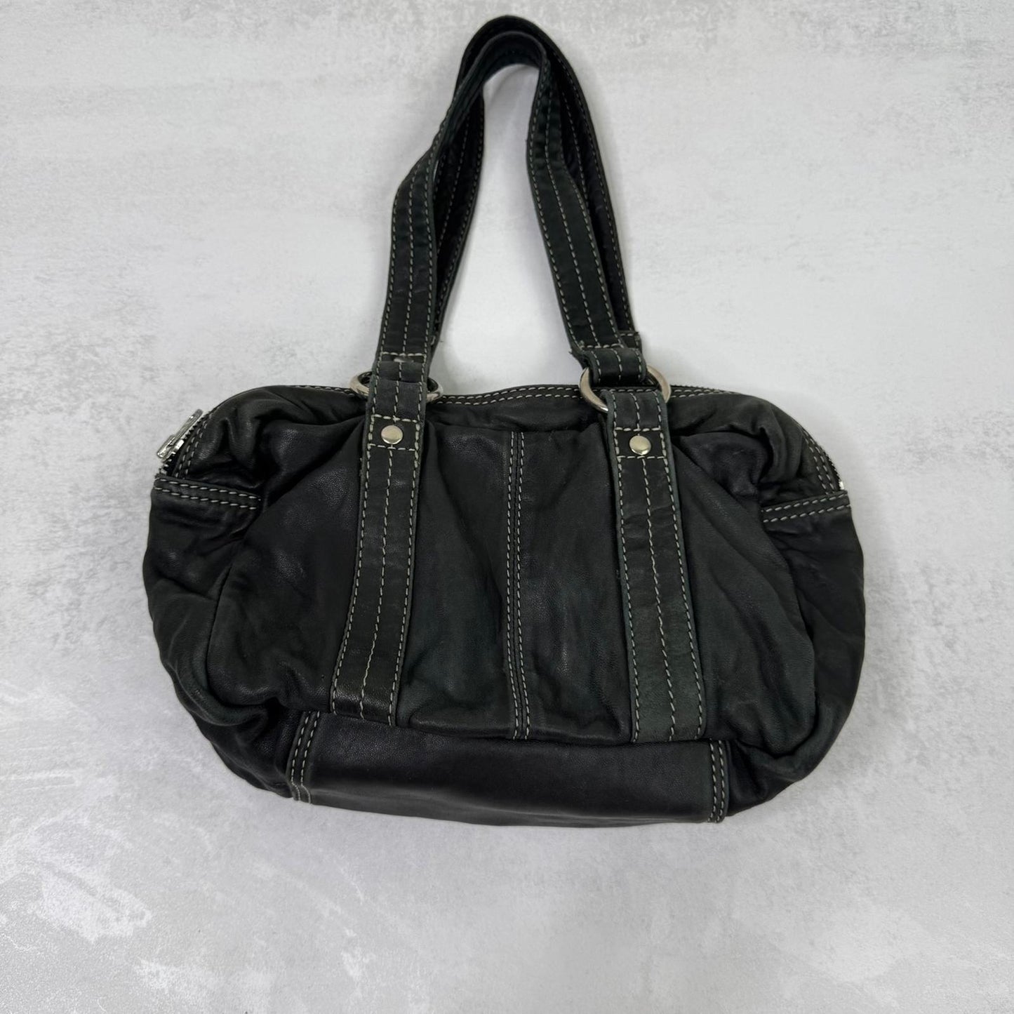 Y2K vintage 100% leather shoulder bag buckles pockets mini small o ring