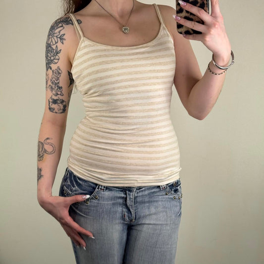 Y2K vintage stripe cami top with bust support beige stripy strappy fitted