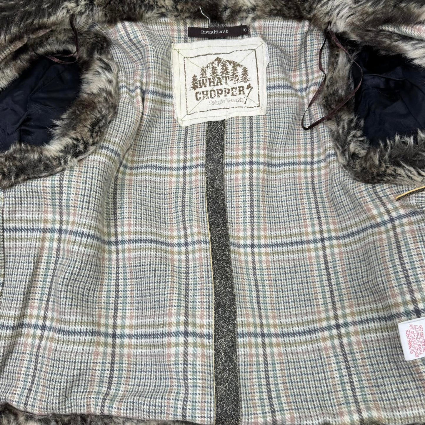 Y2K vintage wool blend gilet faux fur cropped knit open bow front sleeveless