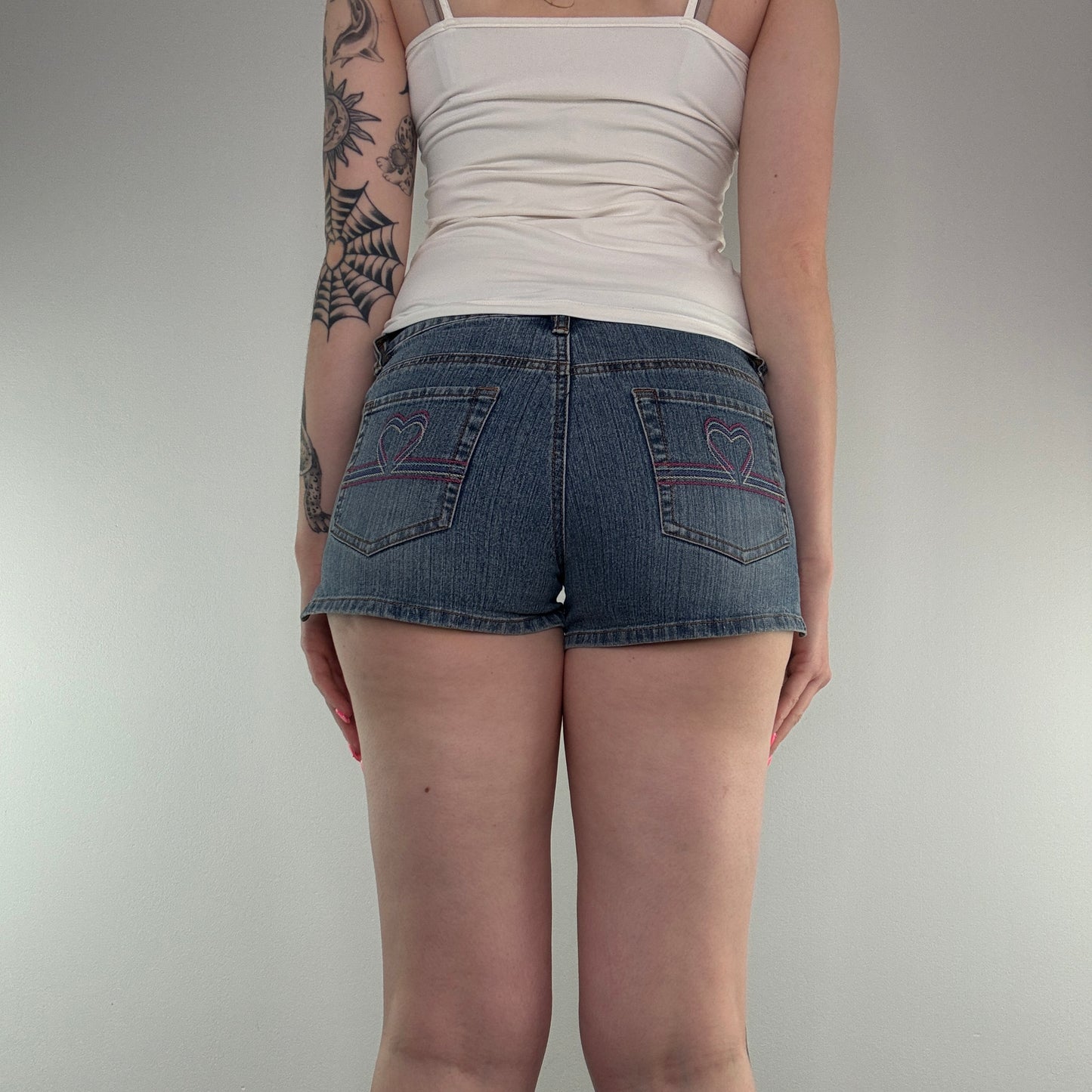 Y2K denim shorts heart back pockets