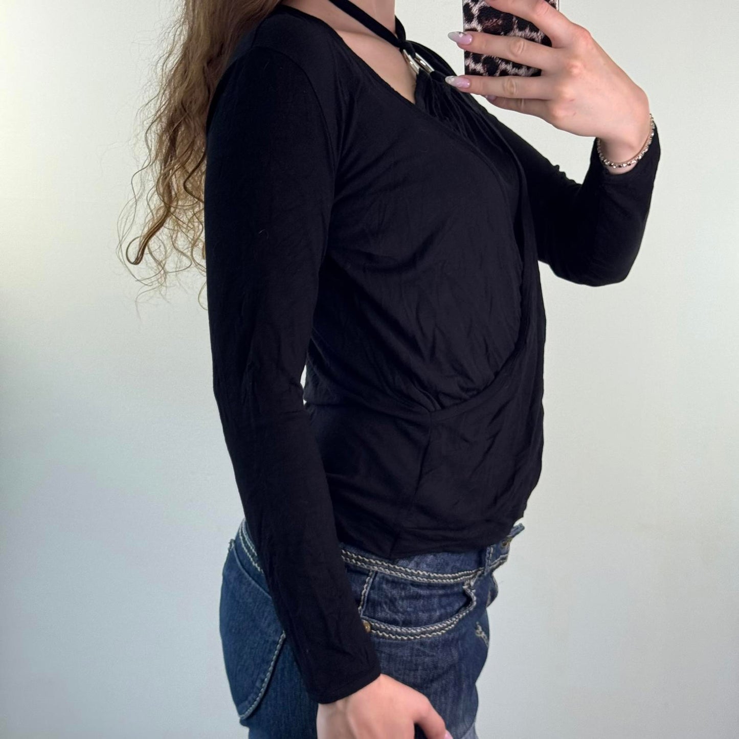 Y2K vintage halter neck o ring long sleeve top