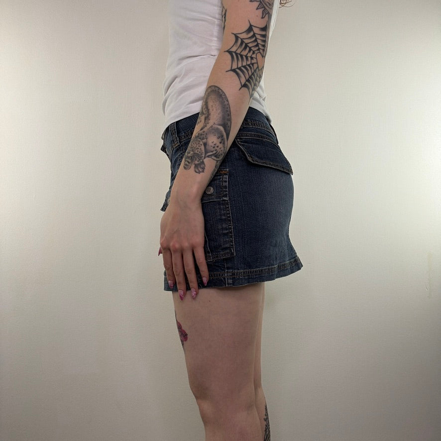 Y2K vintage cargo faded denim mini skirt