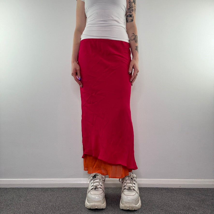 Y2K pink orange two tone summer maxi skirt