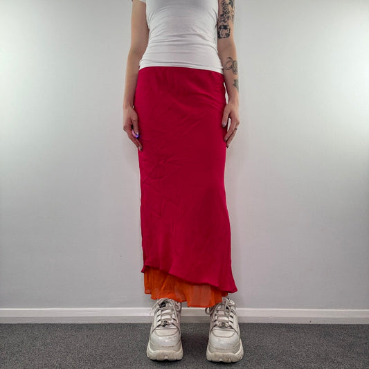 Y2K pink orange two tone summer maxi skirt