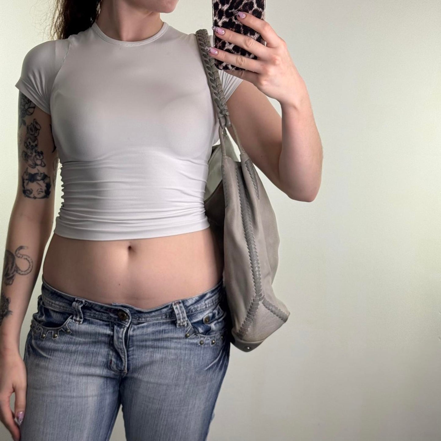 Y2K vintage Jigsaw genuine leather slouchy hobo shoulder bag braided large grey