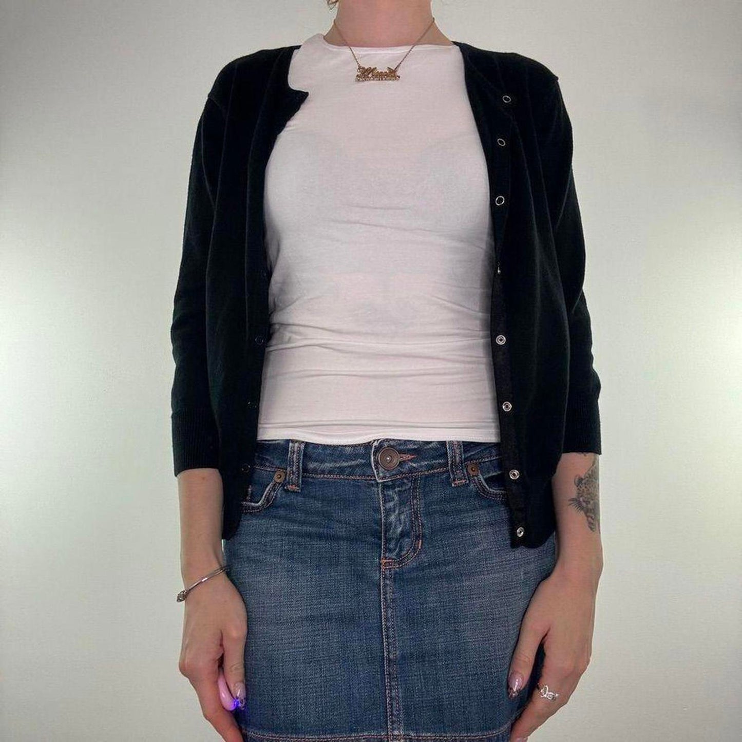 Y2K vintage fine knit button up cardigan popper buttons round high neck black