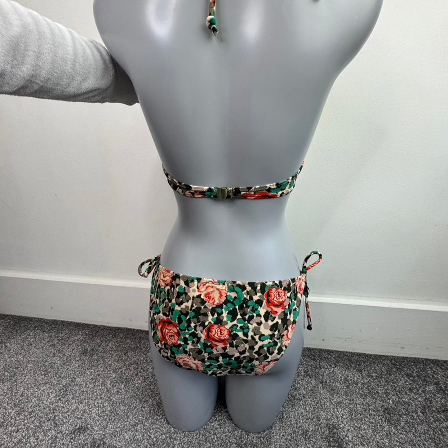 Y2K vintage floral leopard print rose halter neck bow matching bikini set