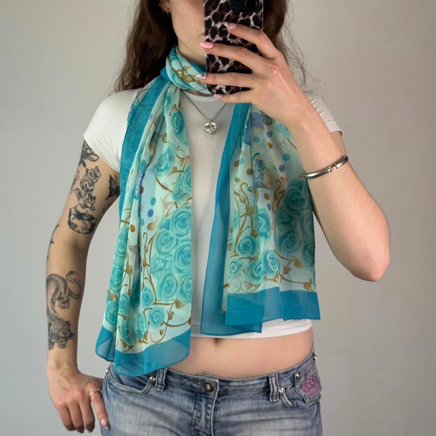 Y2K vintage sheer scarf butterfly rose thorns polka dot