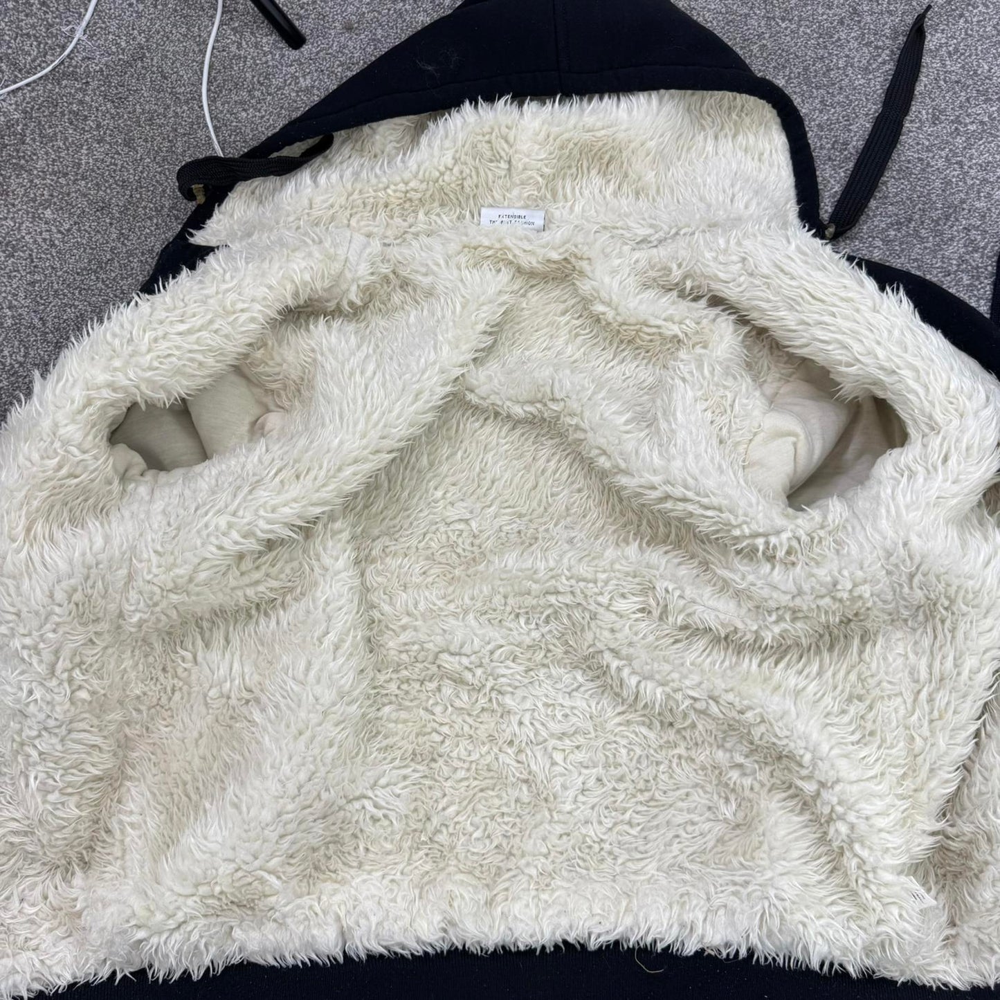 90s Y2K vintage faux fur lined zip up thick hoodie tribal text oversized chunky