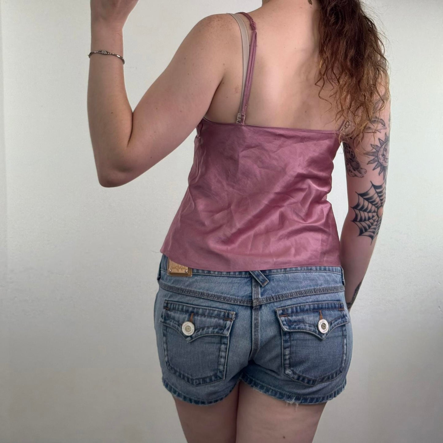 Y2K vintage floral cami top floaty beaded 3D rose dusty pink strappy coquette