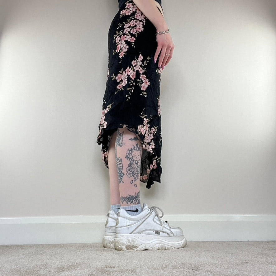 Y2K skirt floral asymmetrical low rise