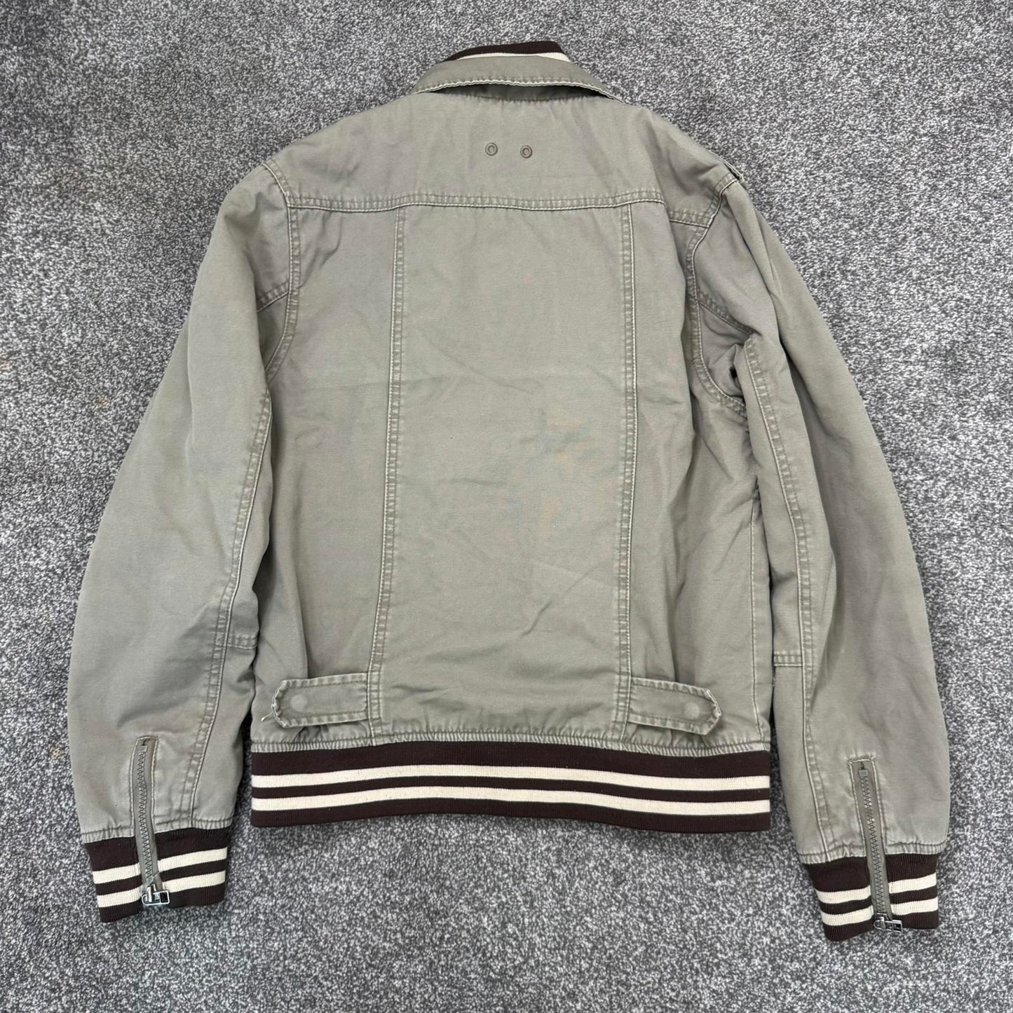 Y2K vintage denim zip button up bomber jacket stripe knit high neck unisex cargo