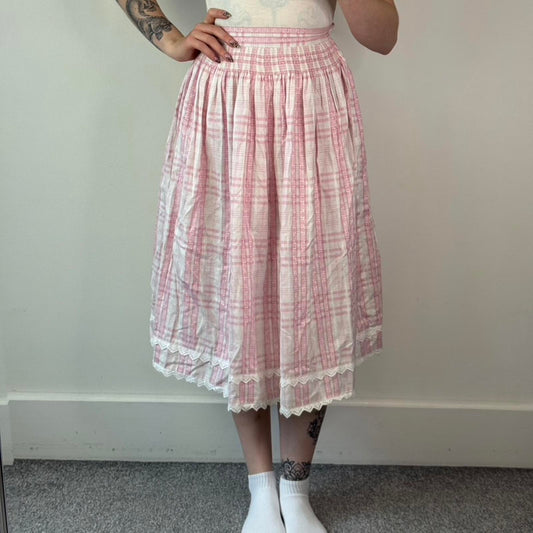 Vintage high waist gingham tartan coquette maxi skirt a line frilly kitsch