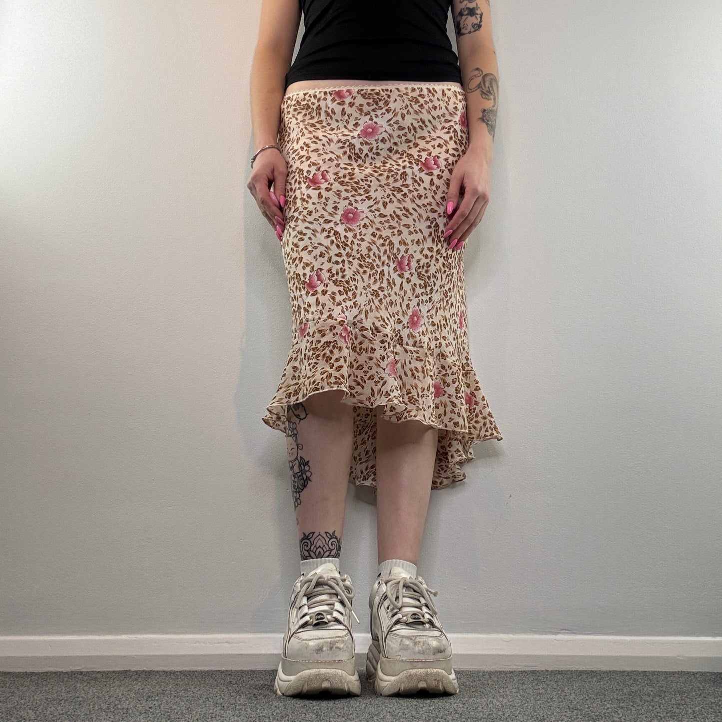 Y2K leopard floral maxi skirt