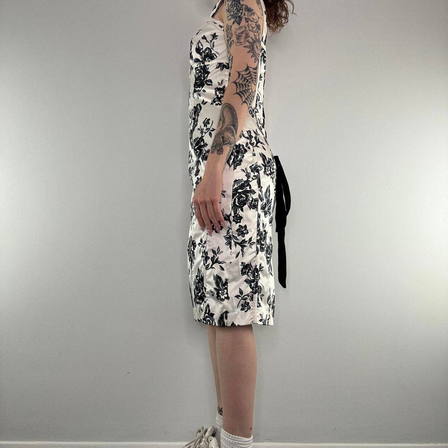 Y2K vintage rose lace up midi dress floral black white monochrome occasion