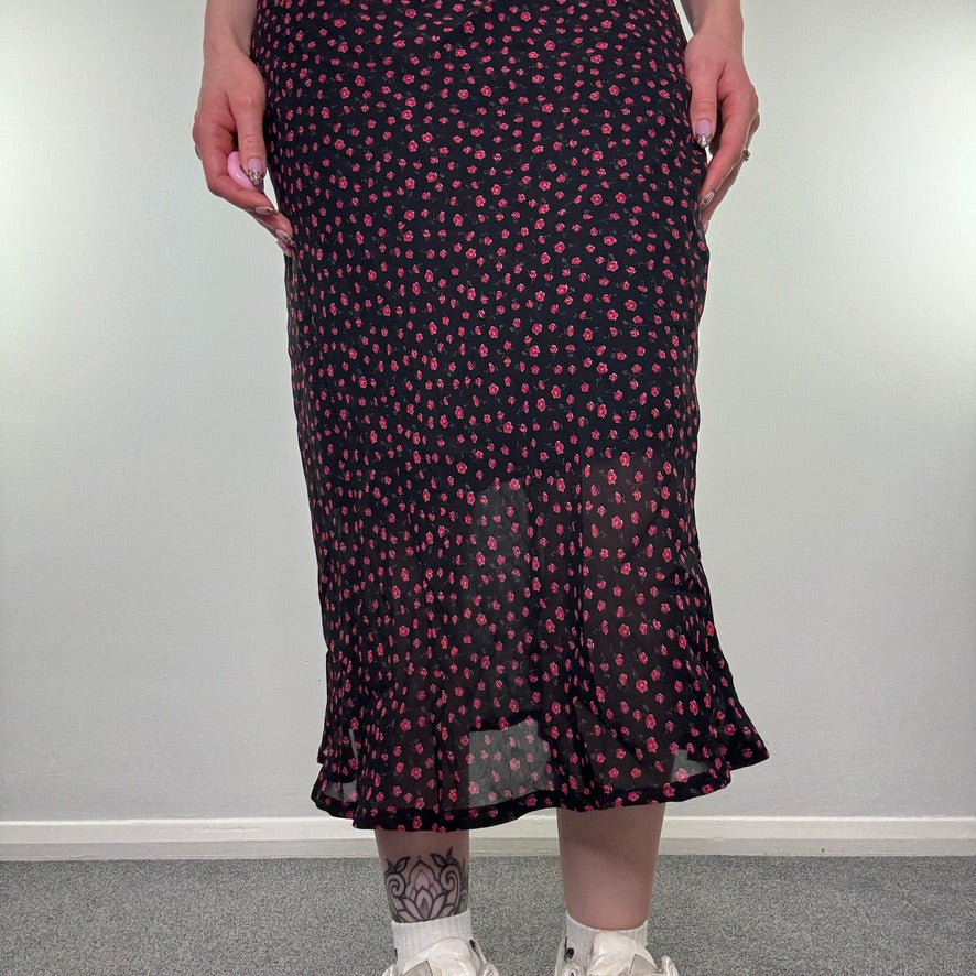 Y2K vintage low rise ditsy floral sheer maxi skirt