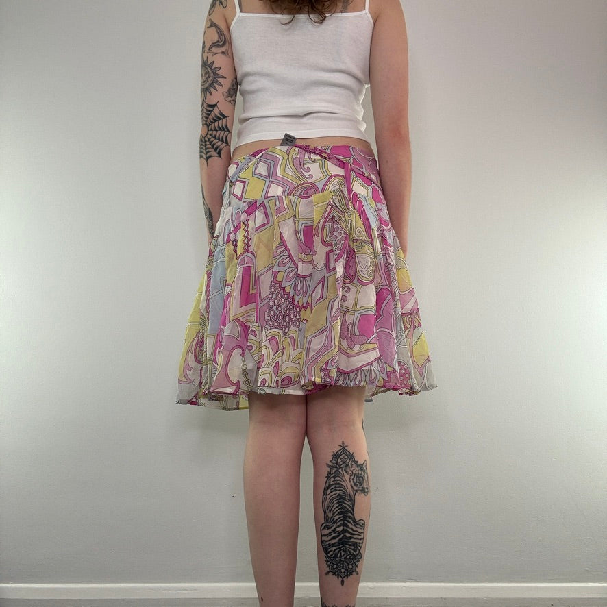 Y2K silk floaty patterned bow summer midi skirt