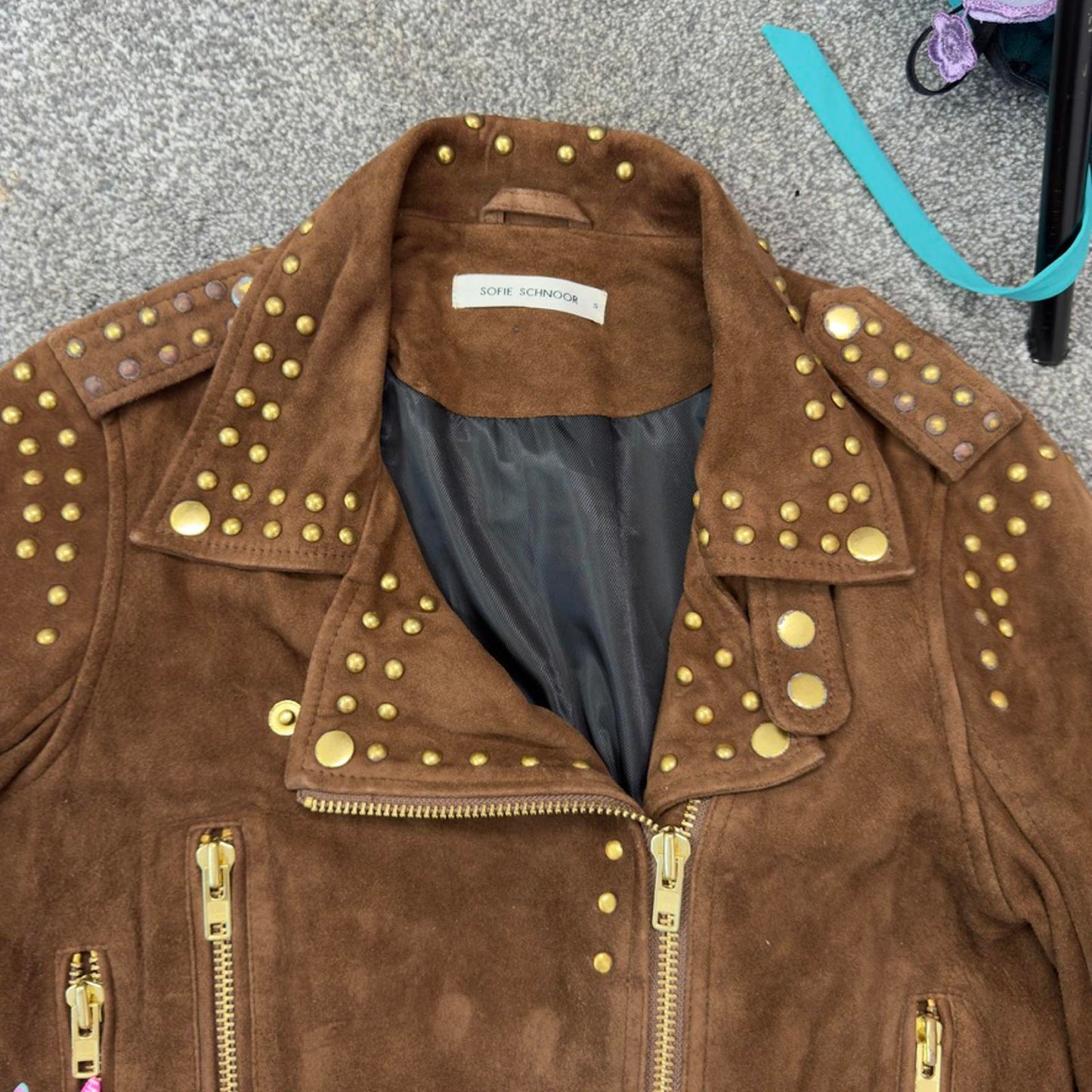 Vintage suede studded asymmetrical zipper jacket biker boho 2010s archive short