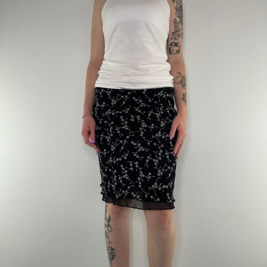 Y2K vintage mesh floral midi skirt