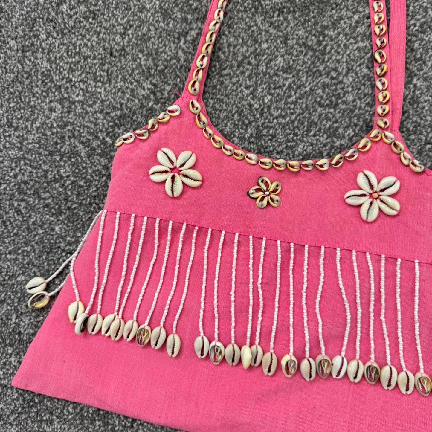 Y2K vintage sea shell shoulder bag pink tassel beaded beach summer holiday