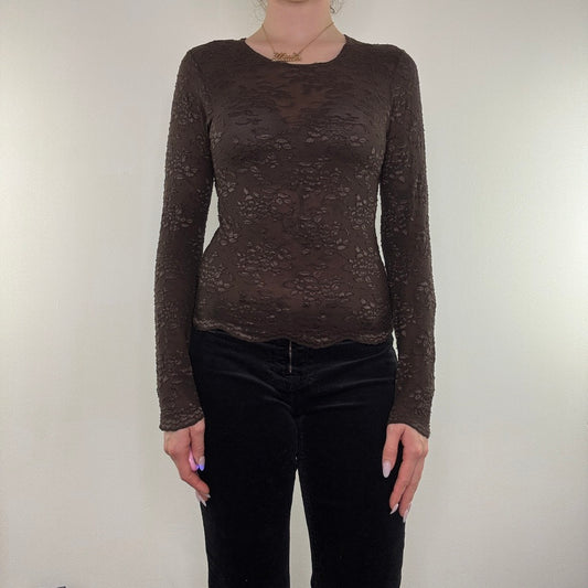 Y2K vintage mesh sheer floral long sleeve top