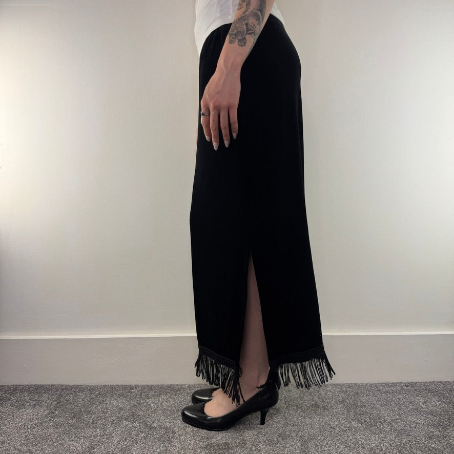 Y2K vintage velour velvet tassel maxi skirt