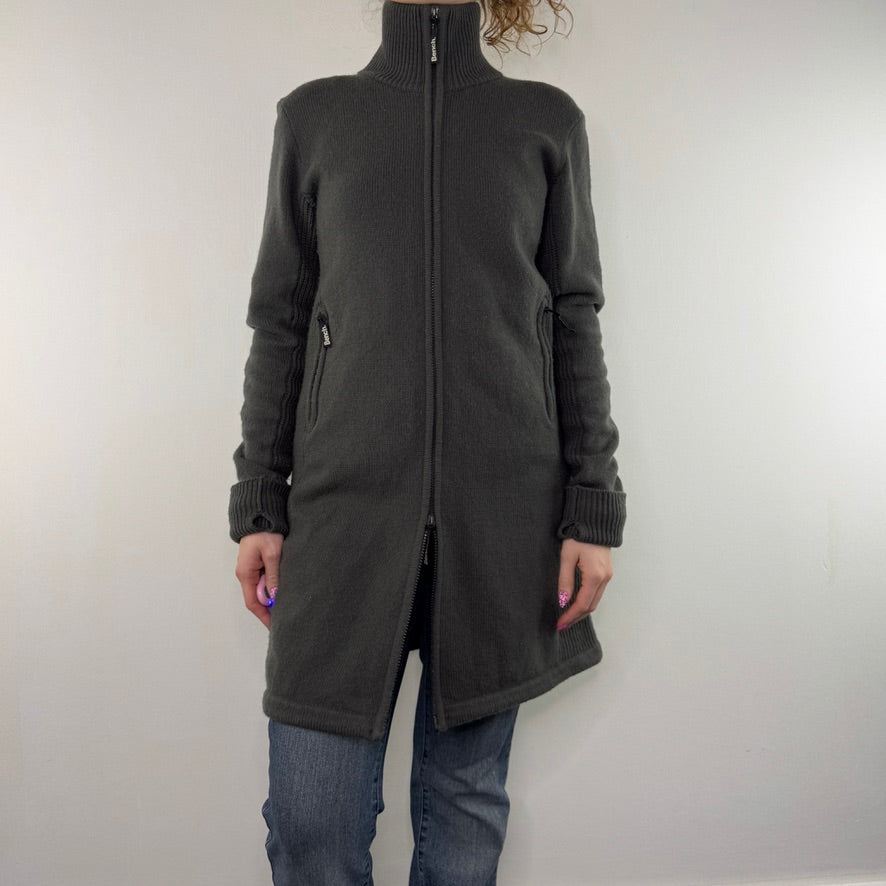 Y2K vintage Bench knit long length zip up fitted cardigan