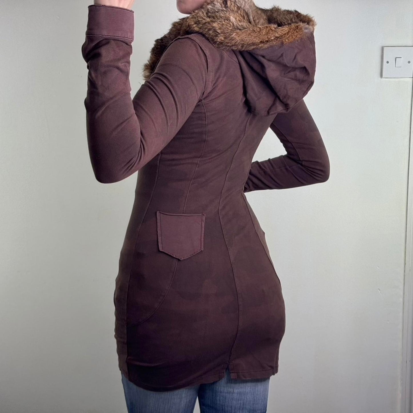 Y2K vintage genuine lapin rabbit fur fitted zip up hoodie camo print archive