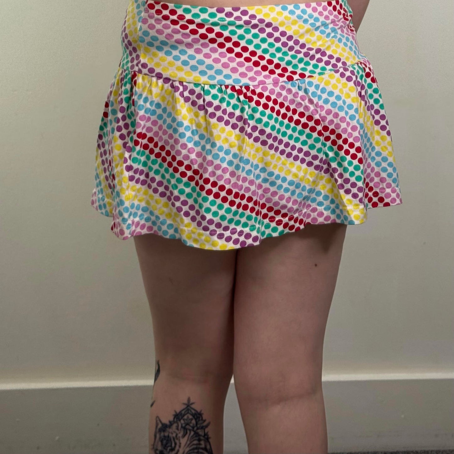 Y2K vintage stretchy polka dot mini skirt low/mid rise multi rainbow white