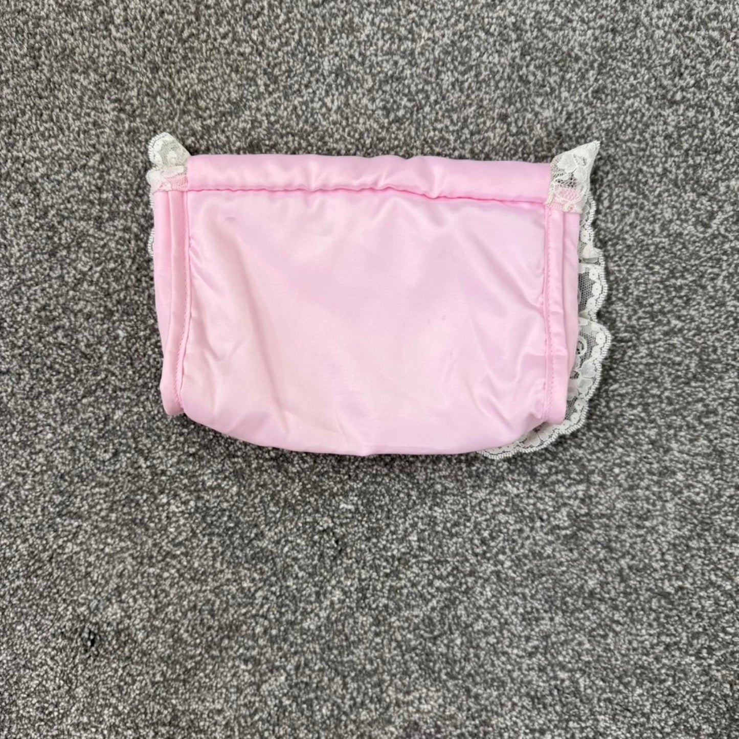 Y2K vintage coquette mini makeup bag cosmetic pouch frilly lace baby pink