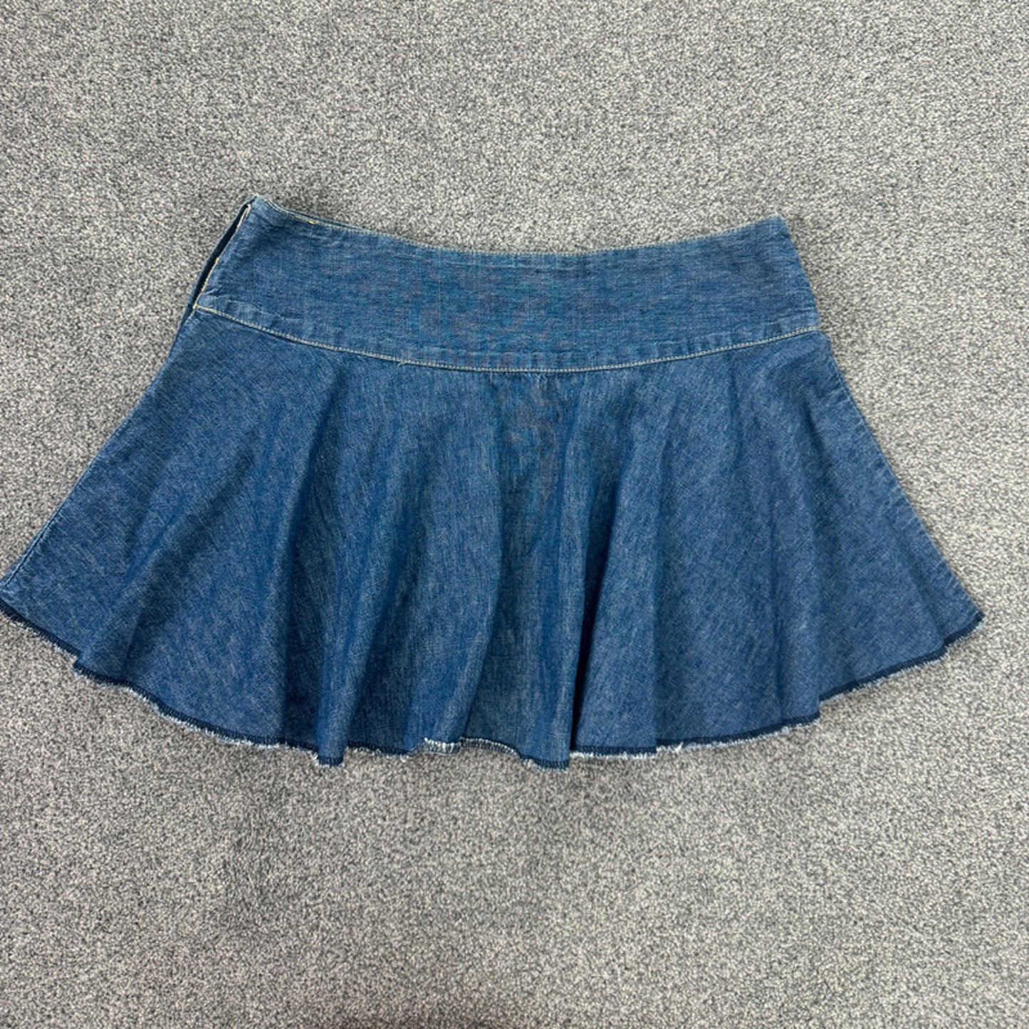 Y2K vintage low rise denim mini skirt number 8 chainmail embroidered a line rara