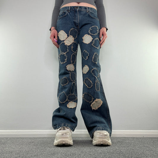 Y2K denim pattern bootcut jeans