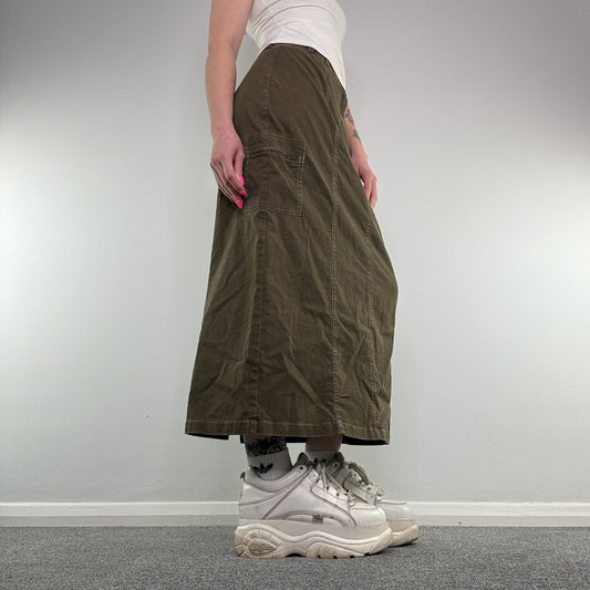 Y2K contrast stitch cargo pocket maxi skirt