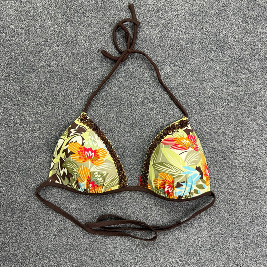 Y2K jungle floral push up halter neck bikini top