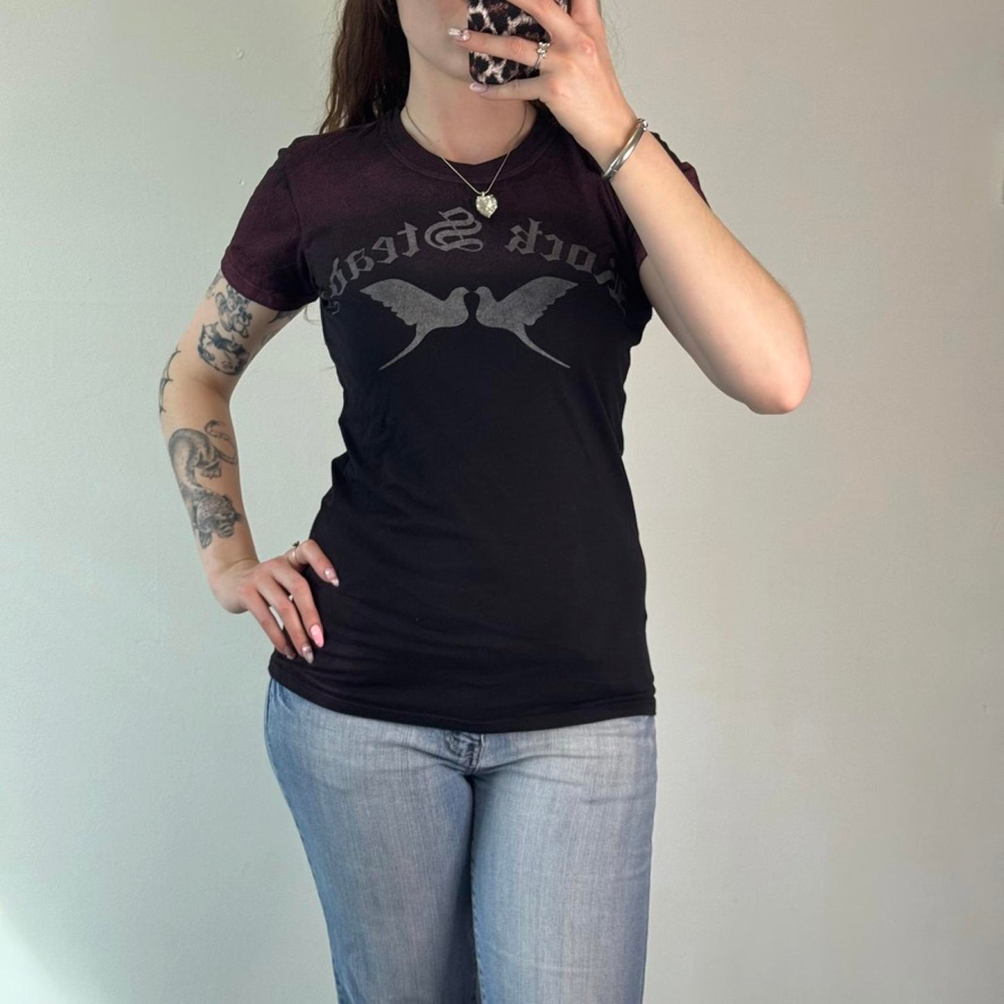 Y2K vintage swallow birds graphic print mcbling t shirt top