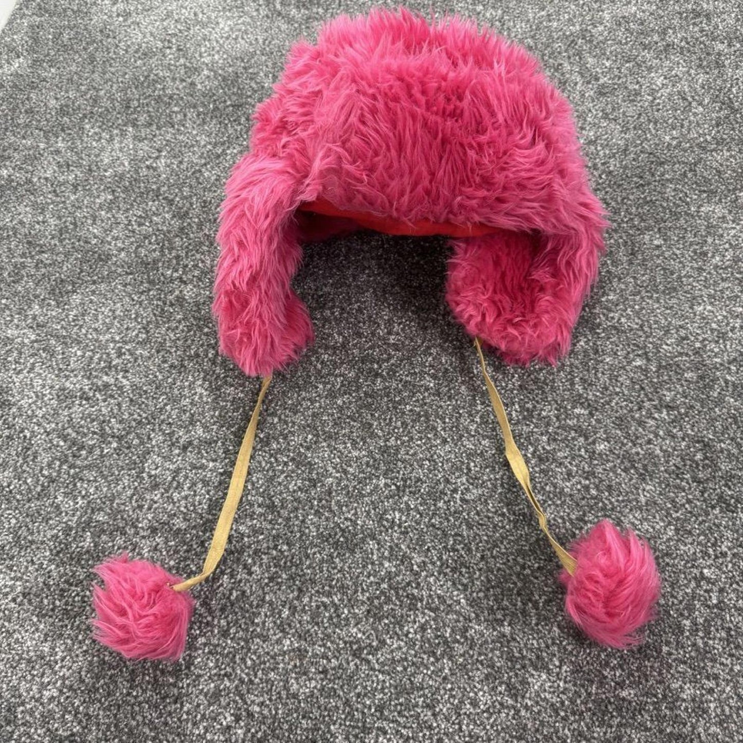 Y2K vintage faux fur trapper hat pom poms pink fluffy