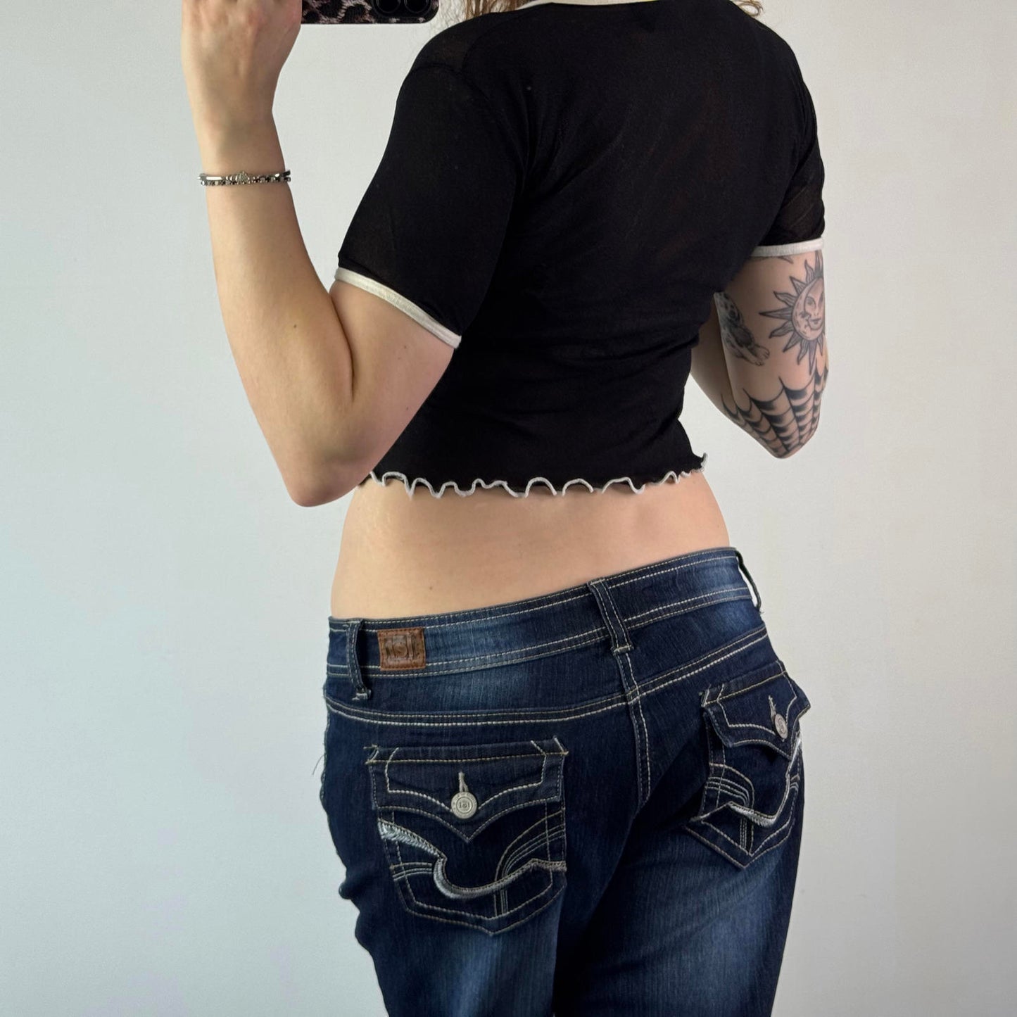 90s Y2K vintage mesh short sleeve crop top graphic print lettuce hem ringer text