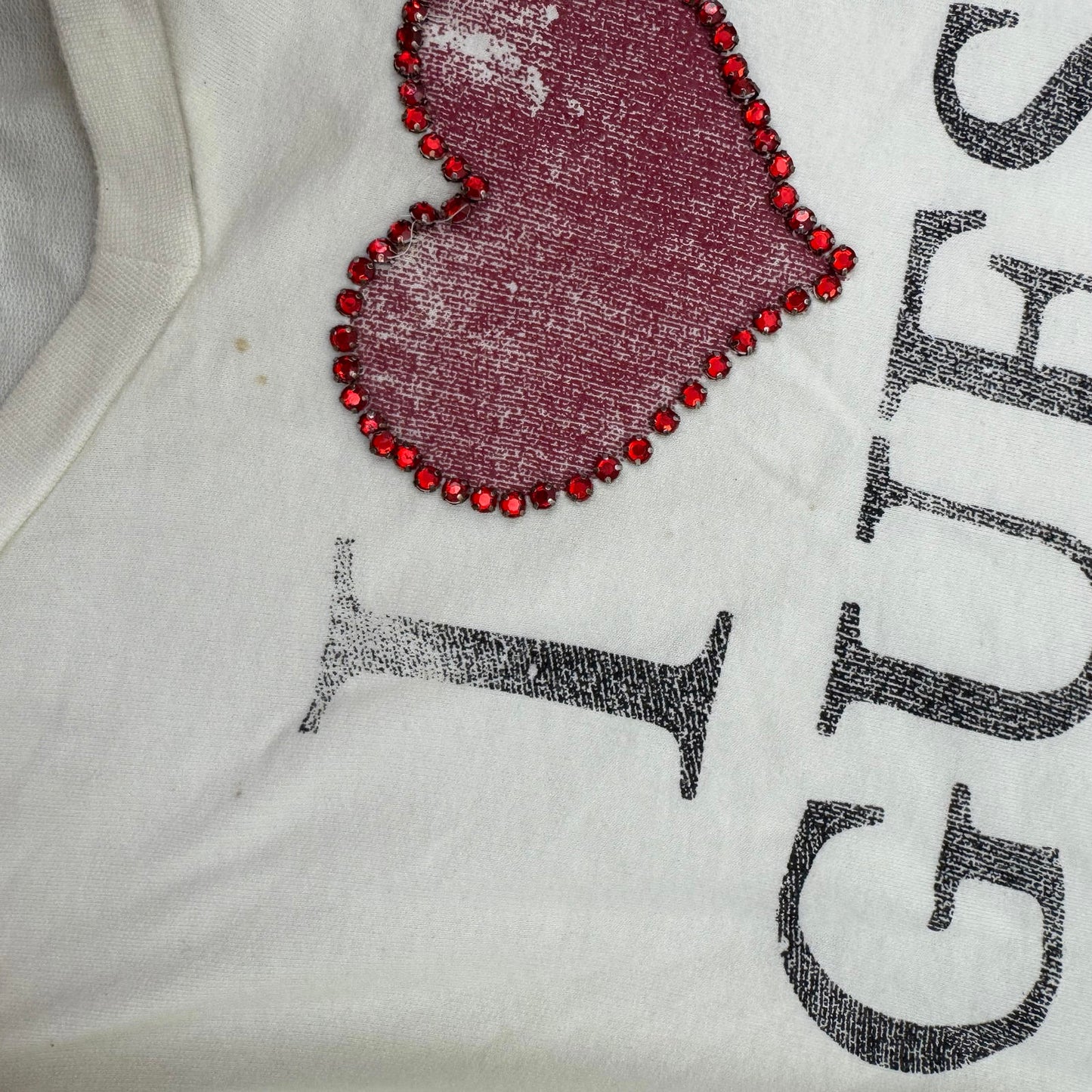 Y2K vintage Guess slouchy jumper rhinestone i love lightweight graphic print