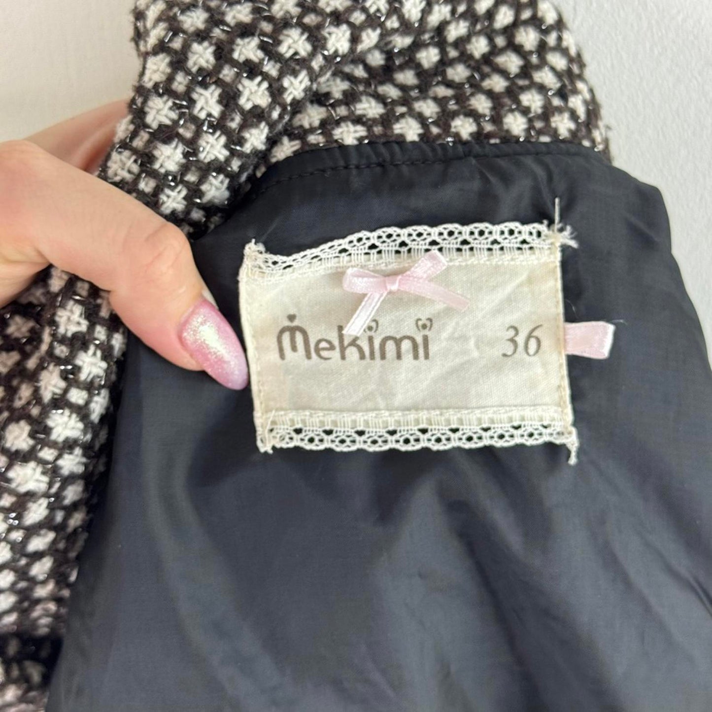 Y2K vintage sparkly part wool button up short sleeve jacket archive brown white