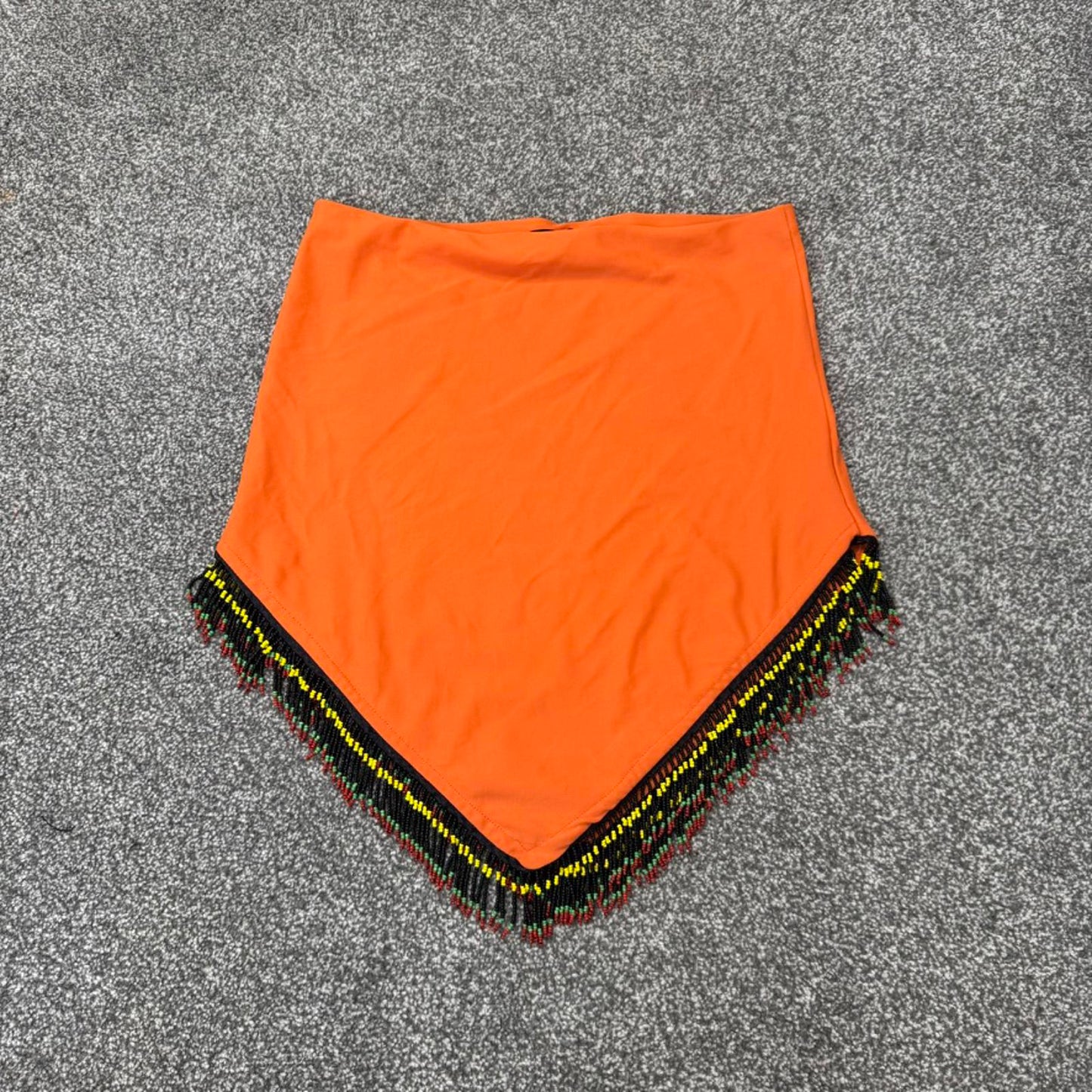 Y2K vintage slinky mini skirt beaded v shaped hem tassel fringe low/mid rise