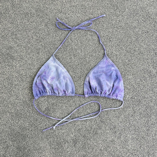 Y2K tie dye rhinestone halter neck bikini top