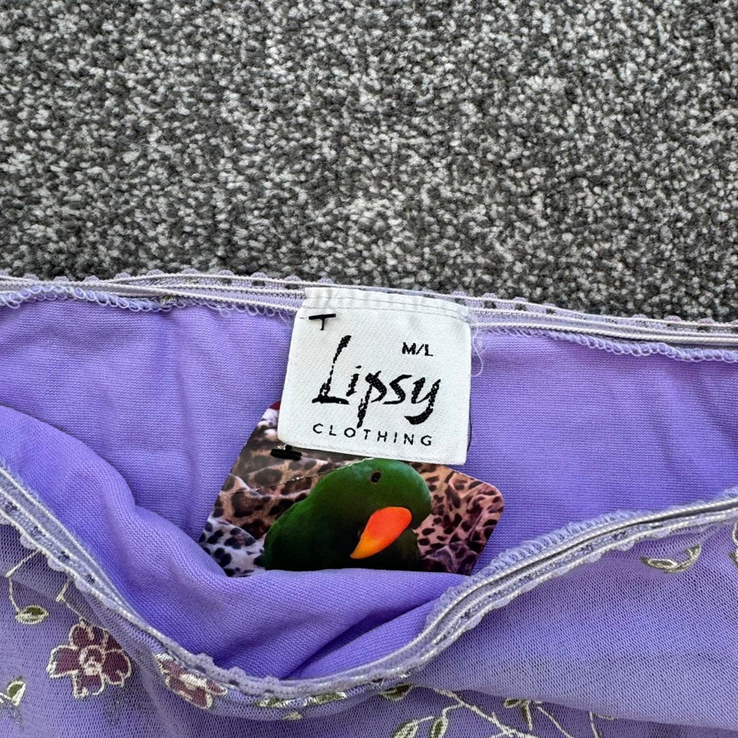 Y2K vintage lilac mesh ditsy floral midi skirt double layered lettuce hem