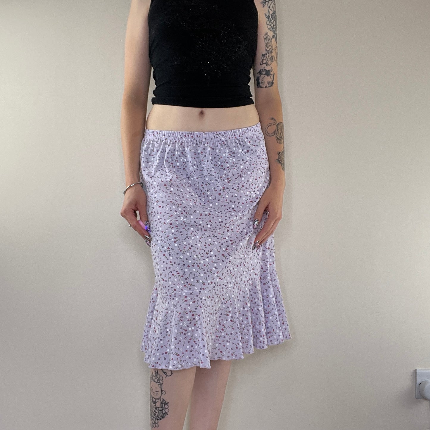 Y2K ditsy floral midi skirt frilly