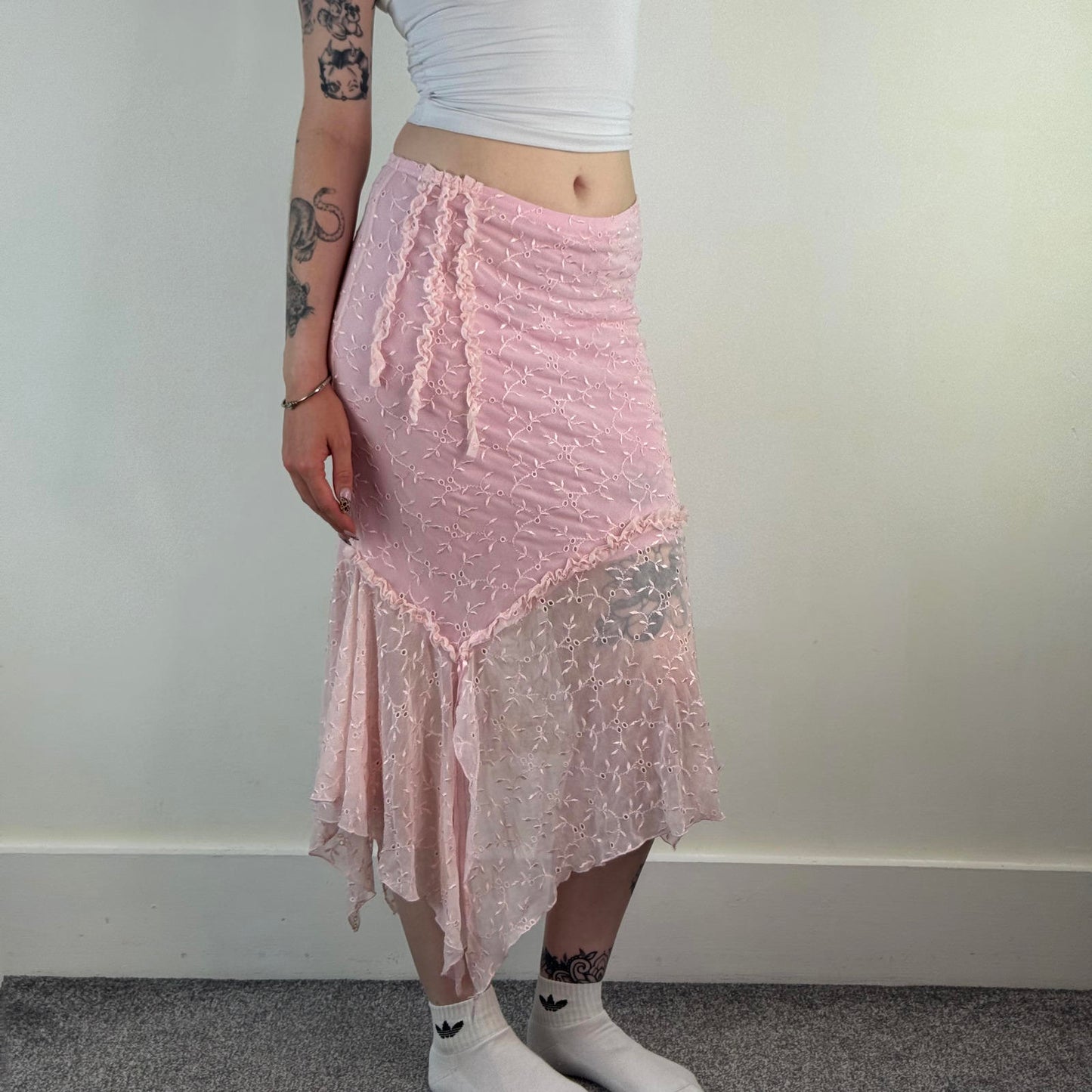 Y2K vintage asymetrical fairy ruffle maxi skirt bow coquette romantic fitted