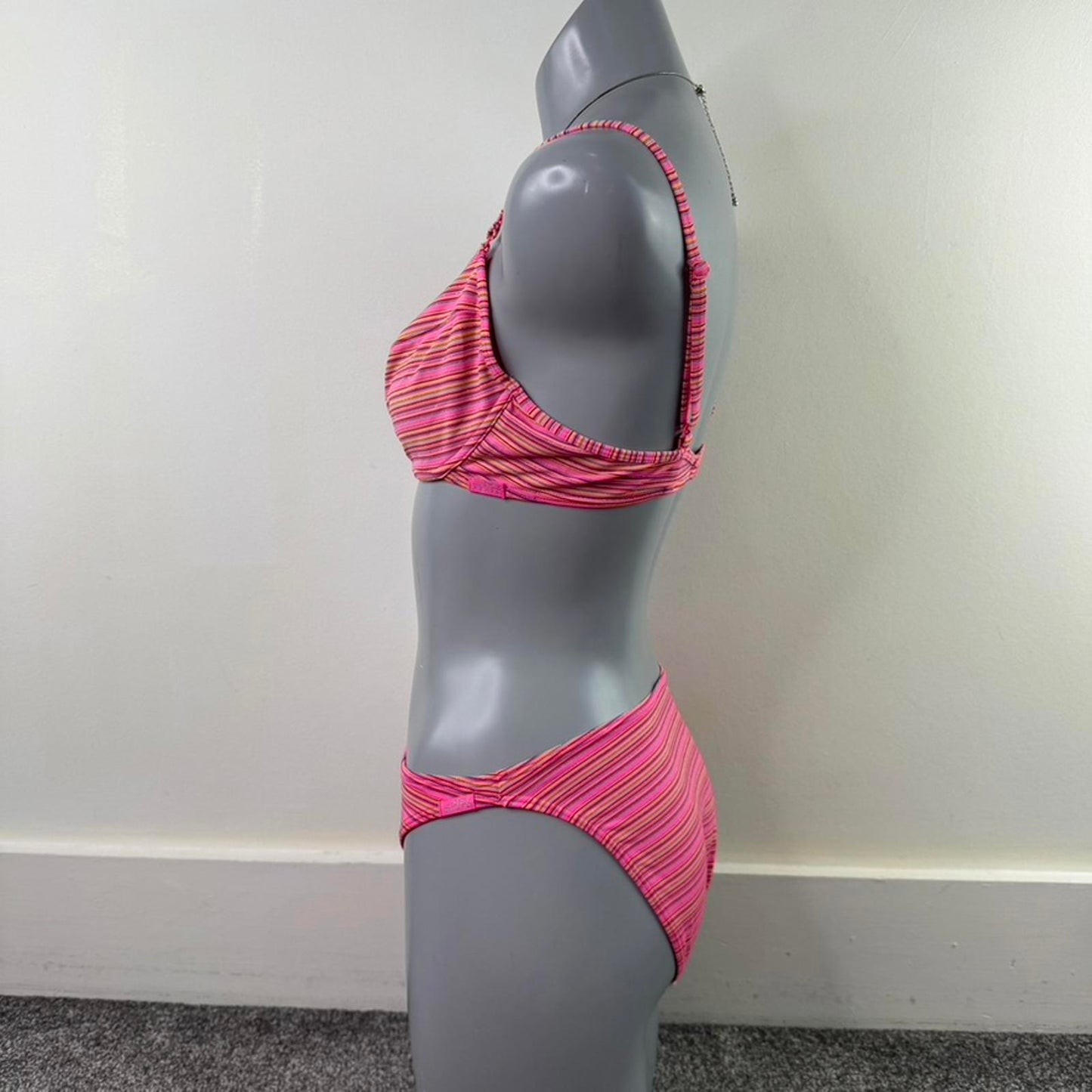 Y2K vintage stripe pink sparkly bikini set matching swimwear orange glittery