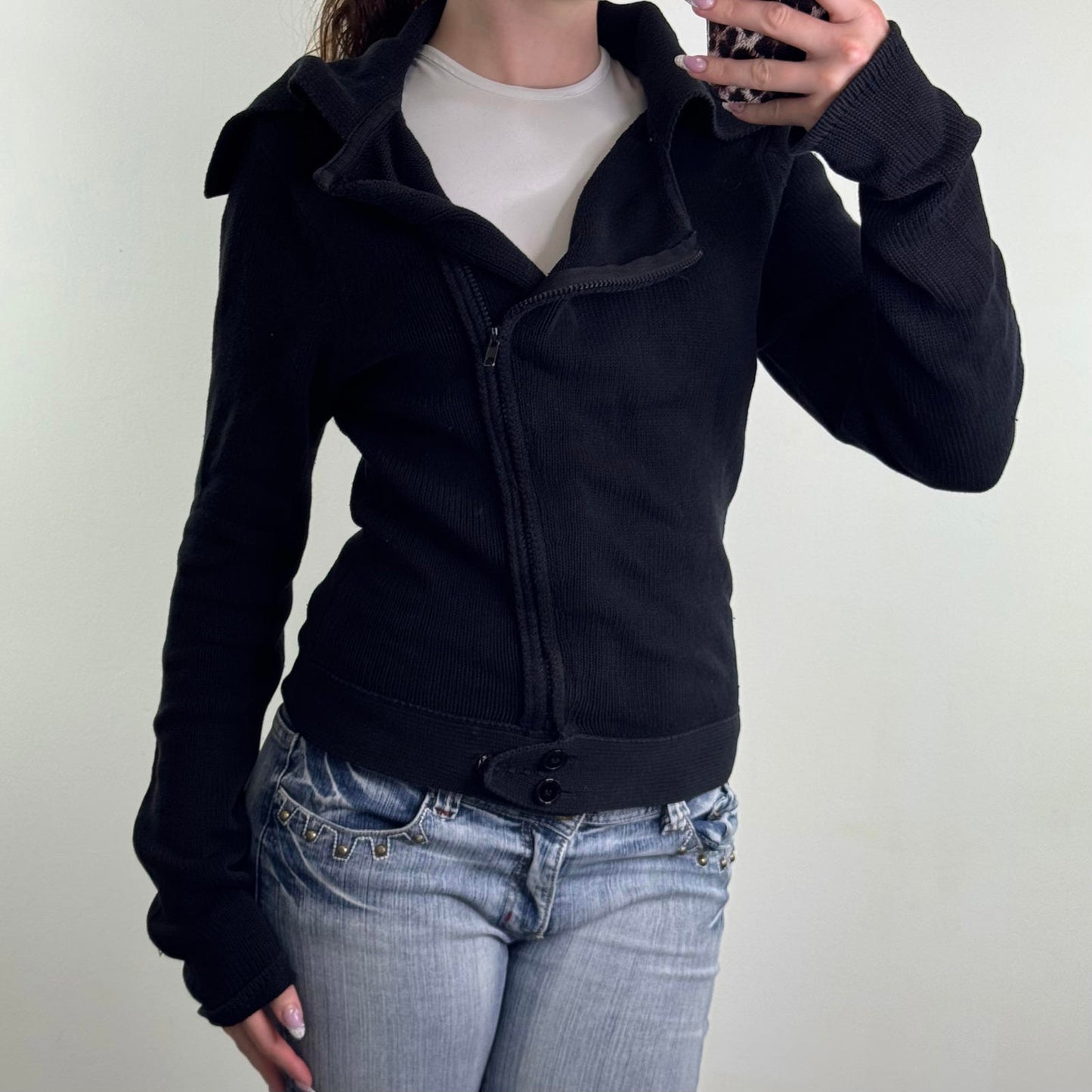 Y2K vintage Bay asymmetrical zip up jumper knitted collar long sleeve archive