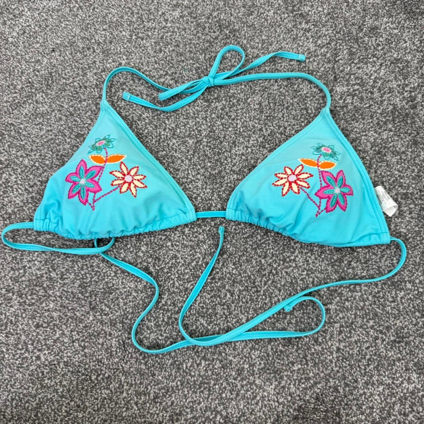 Y2K vintage halter neck bikini top floral embroidery blue padded bust